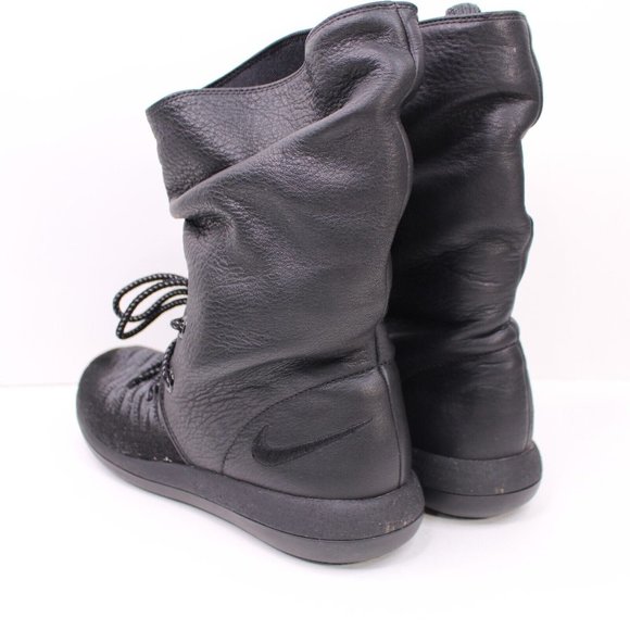 Nike Womens Roshe 2 Hi Flyknit Slouch Leather Boots Size 7 All Black Gray 861708 - Picture 6 of 13